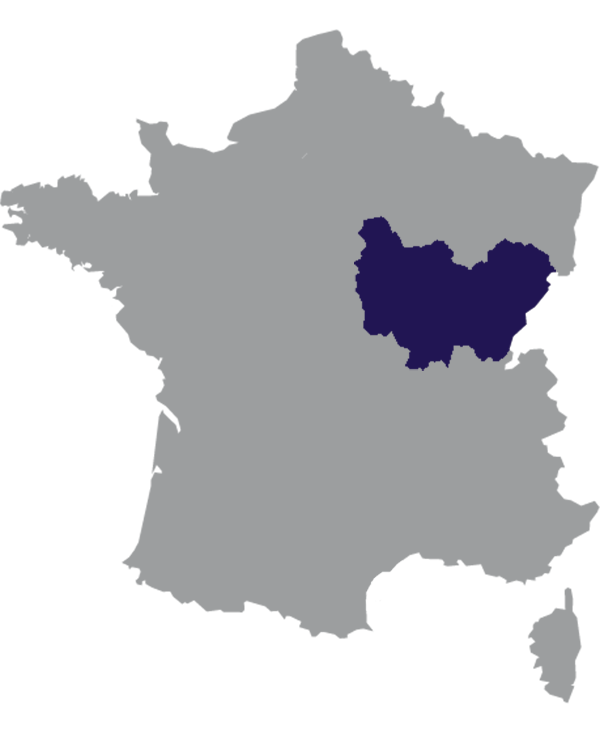 Landkaart Frankrijk grijs met regio Bourgogne-Franche-Comté donkerblauw op transparante achtergrond - 600 * 733 pixels